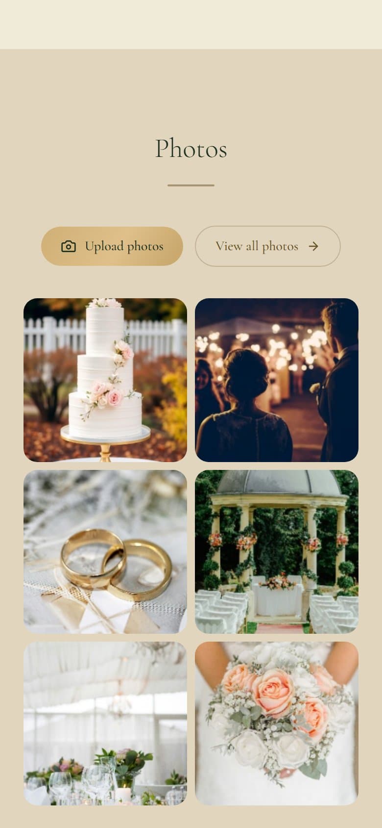 The shared photo album on the example Ode wedding website
