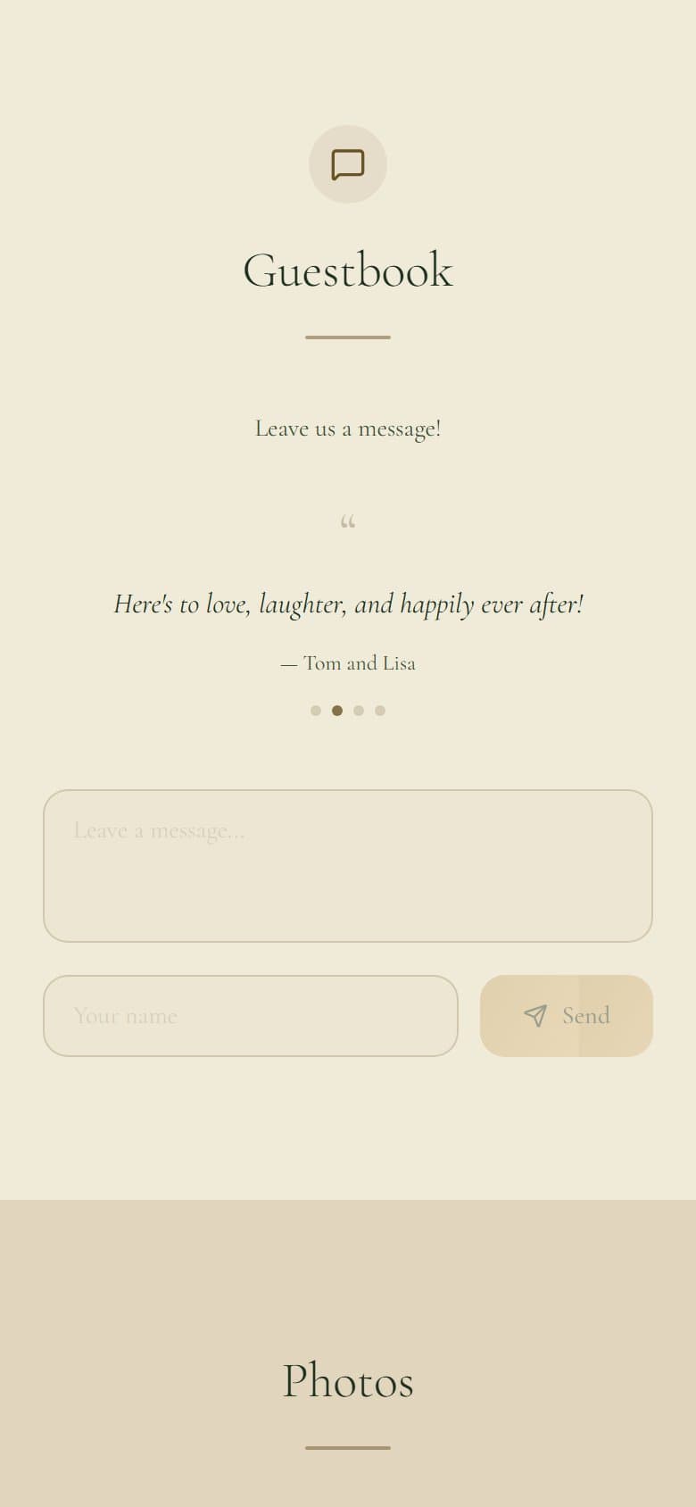 The guestbook on the example Ode wedding website