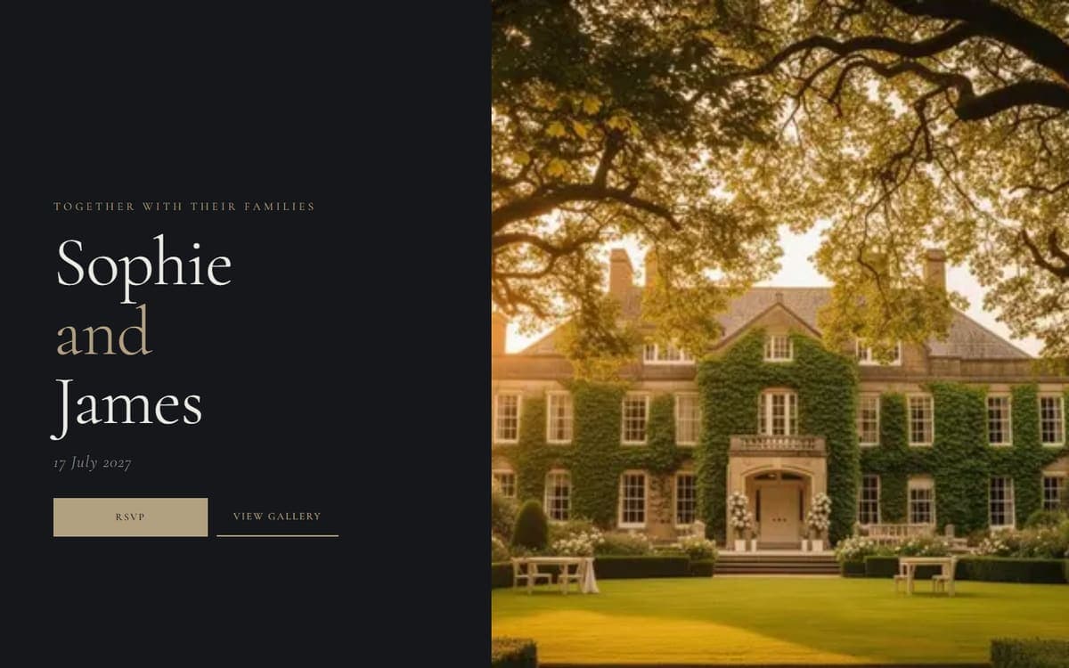 The Sophie and James demo wedding website built with Ode